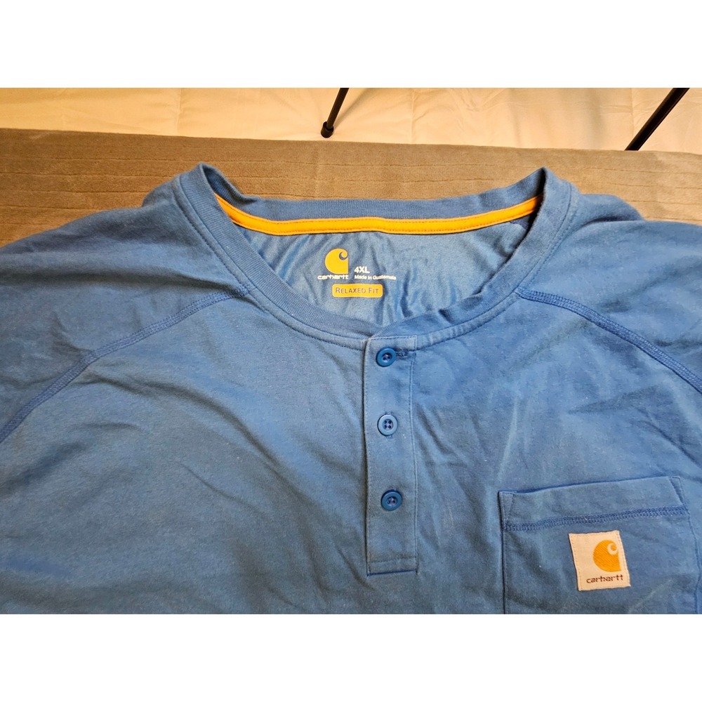 Carhartt Mens 4XL Blue Relaxed Fit Short Sleeve Henley Pocket T-Shirt